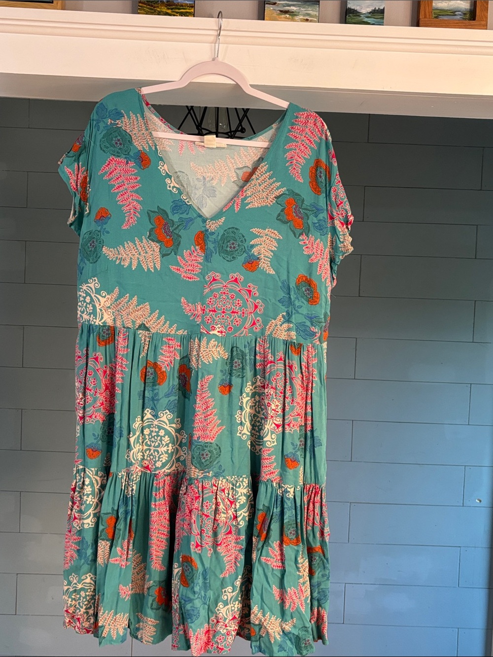 loralette‎ Teal Floral Tiered V-Neck Midi Dress